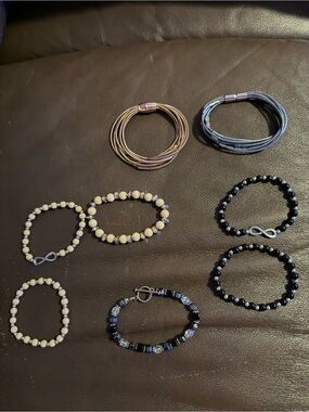 Assorted Women’s Beaded and Cord Bracelets - Black, Cream, Brown